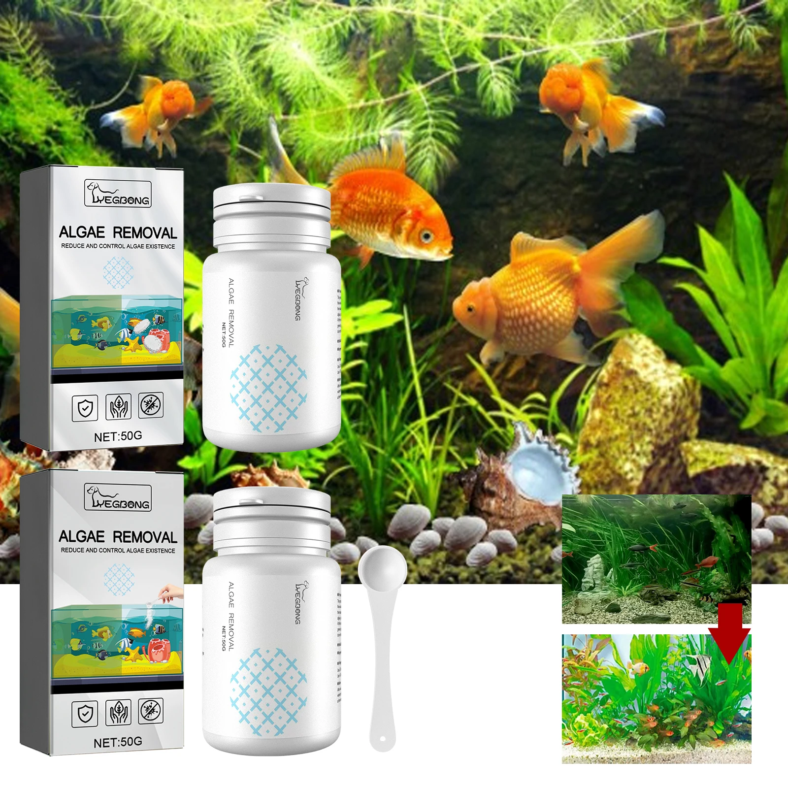 Tabletas limpiadoras de algas para acuario, estanques, eliminar musgo, agua verde, previene el crecimiento de las algas, fórmula de óxido de cobre, Acti
