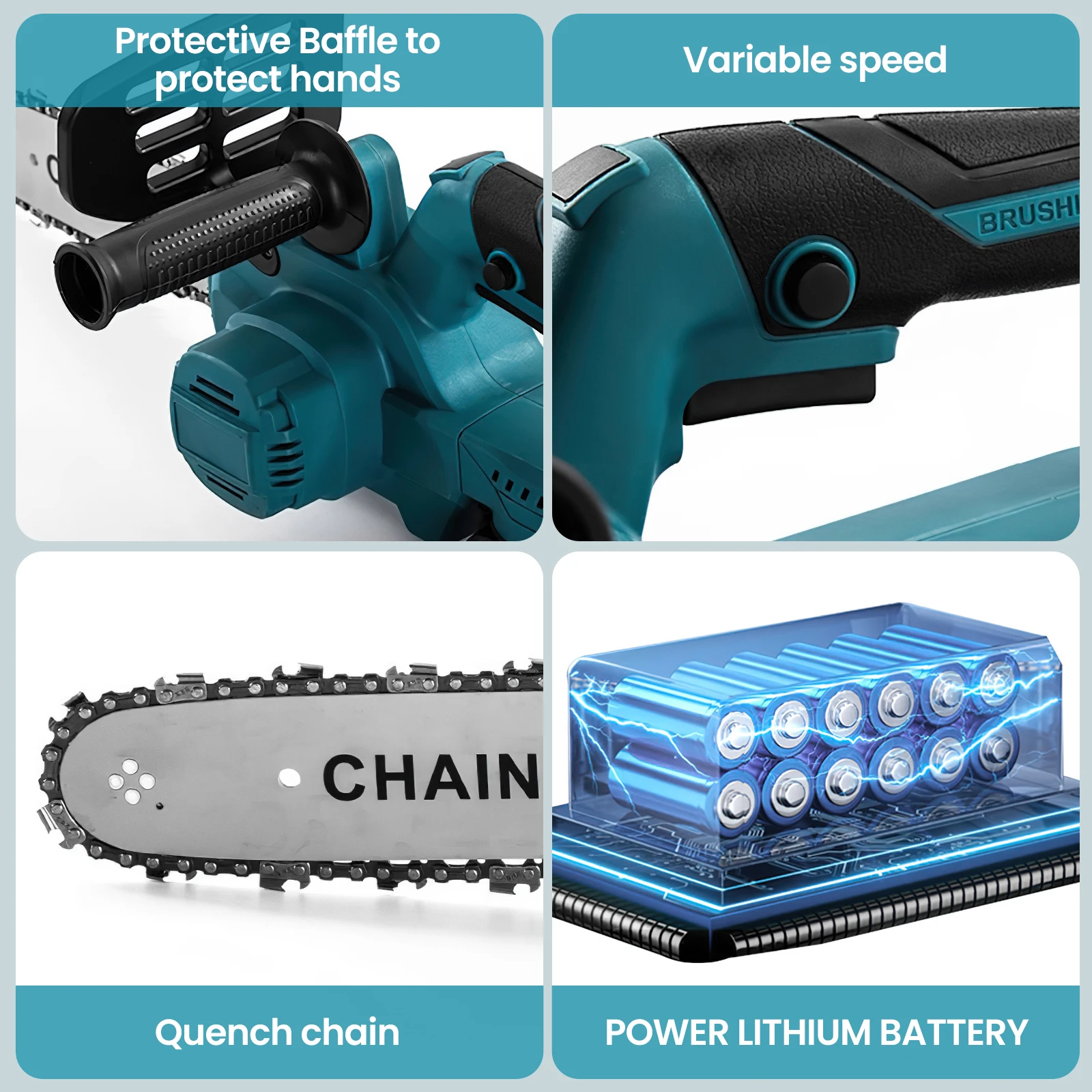 12 Zoll Kabellose Bürstenlose Holz-Kettensäge, 21V 1500W Reines Kupfer Bürstenlose Elektrische Schneidesäge für Garten-Baumpflege & Holzarbeiten – Detail 1