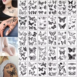 30pcs/set Fake Butterfly Series Waterproof Tattoos Black Disposable Temporary Tattoos Party Favors for Women Girls Decor Hand