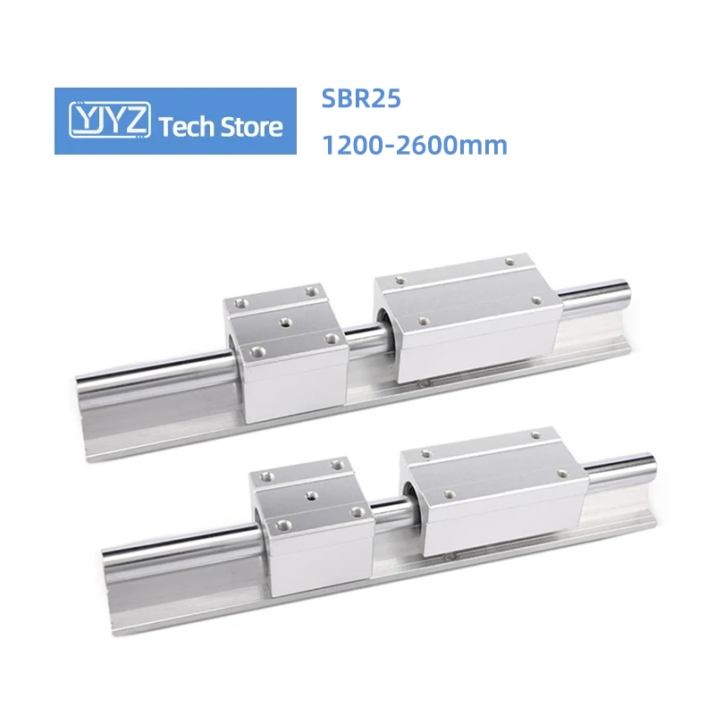 High Precision 2PCS SBR25 Linear Guide Rail Length 1200-2500mm With 4PCS SBR25UU Slider Block For CNC Machines Combination Set