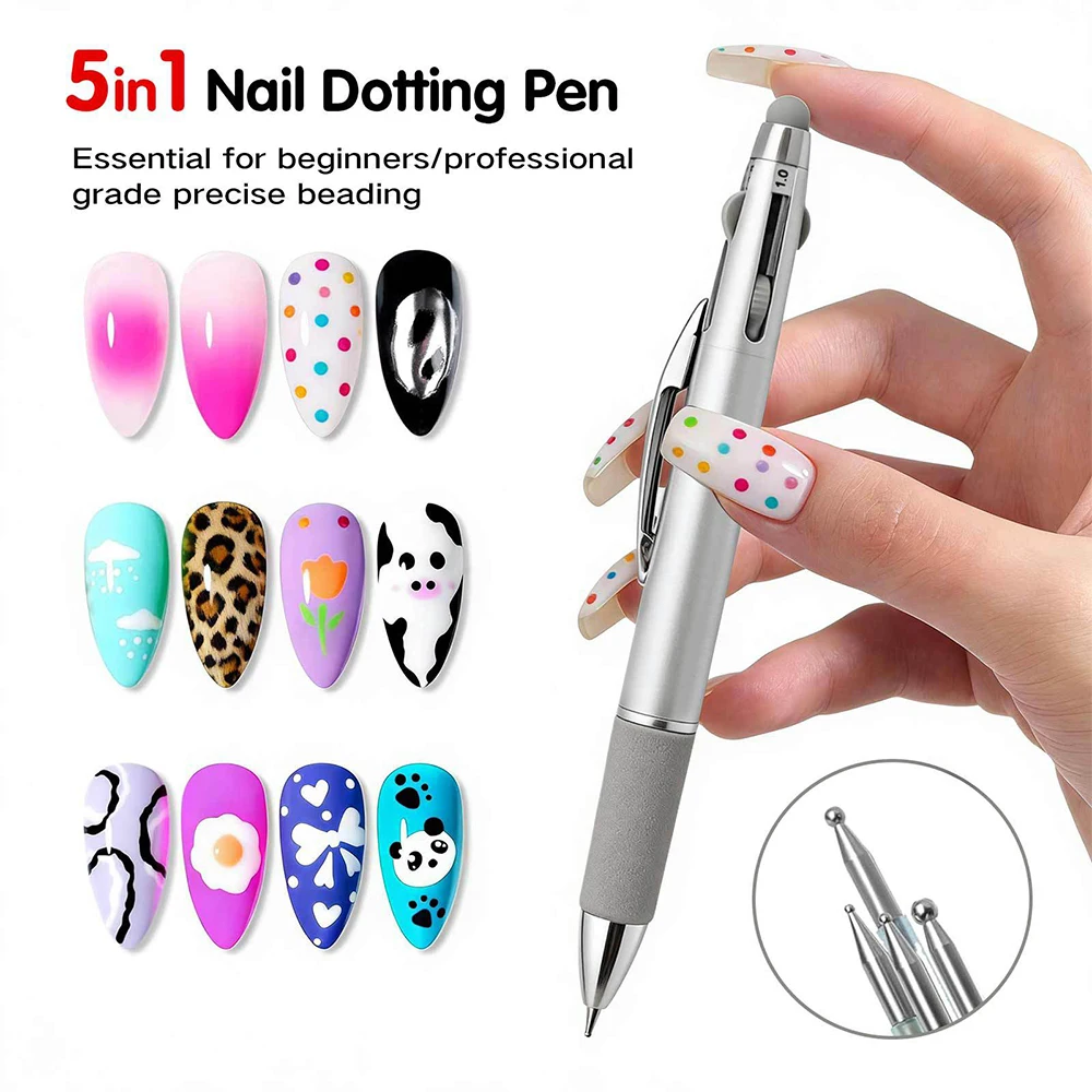 5-in-1 Nail Point Pen Multiple Size Nail Painting Manicure Tool Accessories Home DIY Nail Salons Nail Art Dotting Pen