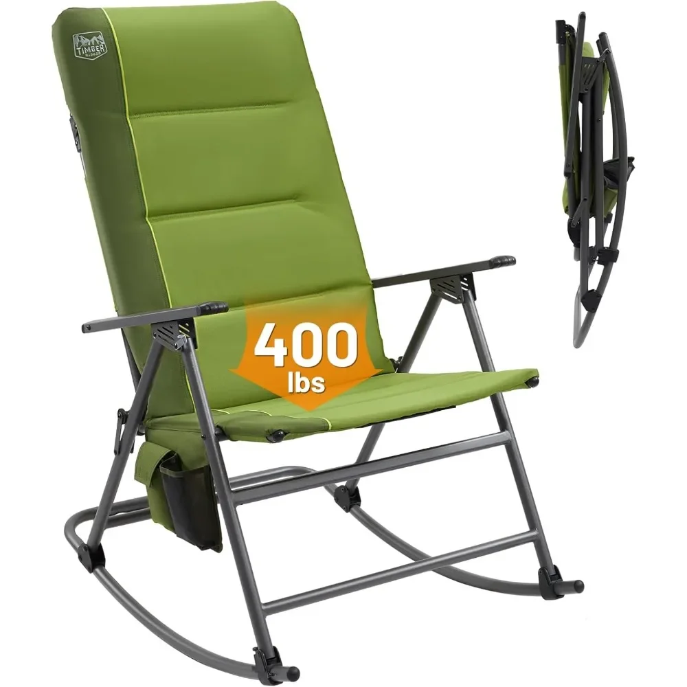 

High Back Oversized Folding Rocking Camping Chair - Padded Outdoor Rocker Portable for Patio & Camping