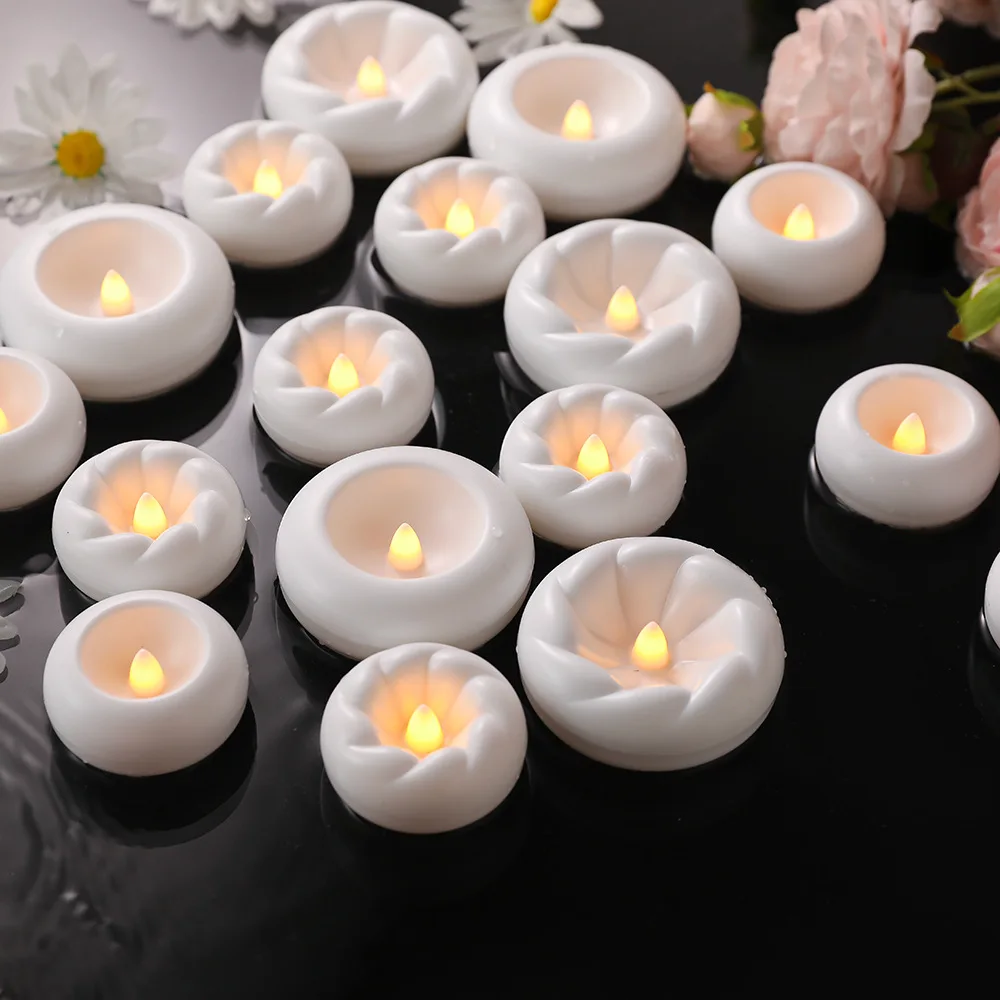 12pcs Floating LED Candles Waterproof Electronic Tea Lights Pool/Wedding Decor Outdoor Camping Bathroom Atmosphere Lights Bulk