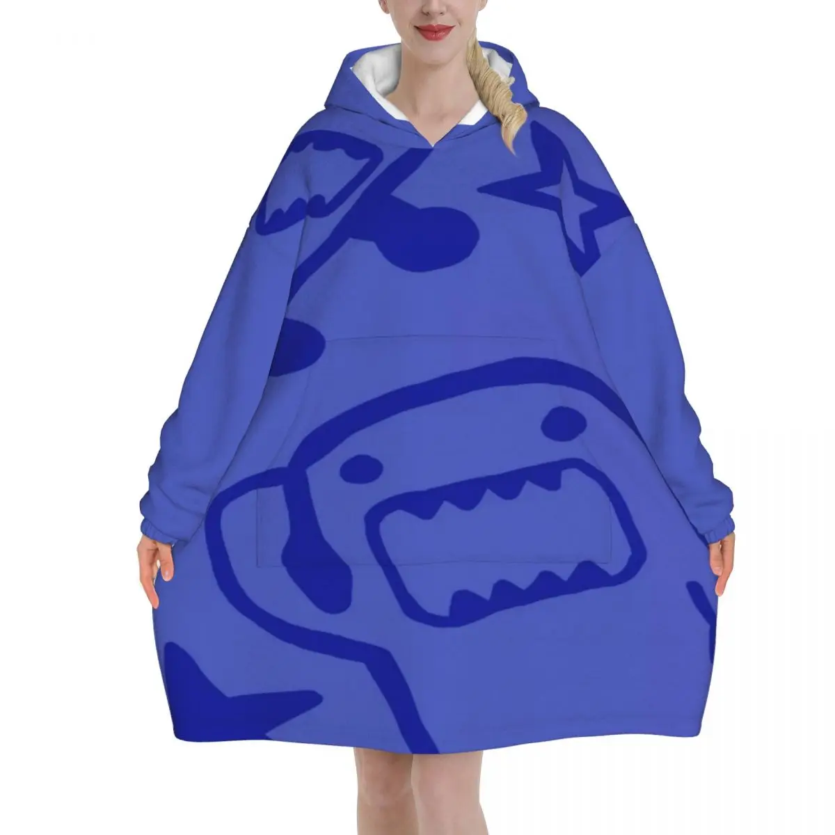 Domo Kun Oversized Blanket Hoodie Sweatshirt Long Fleece Hooded Wearable Blanket with Large Pocket for Women Men