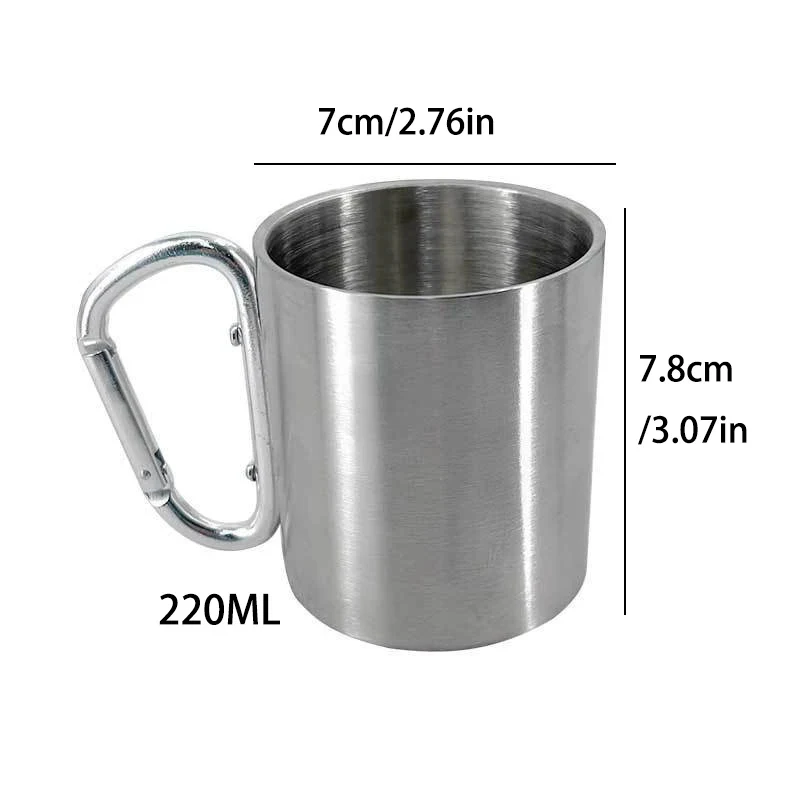 1PC Outdoor Mountaineering Button Water Cup 220ml Travel Camping Portable Button Stainless Steel 201 Material Camping Tea Cups