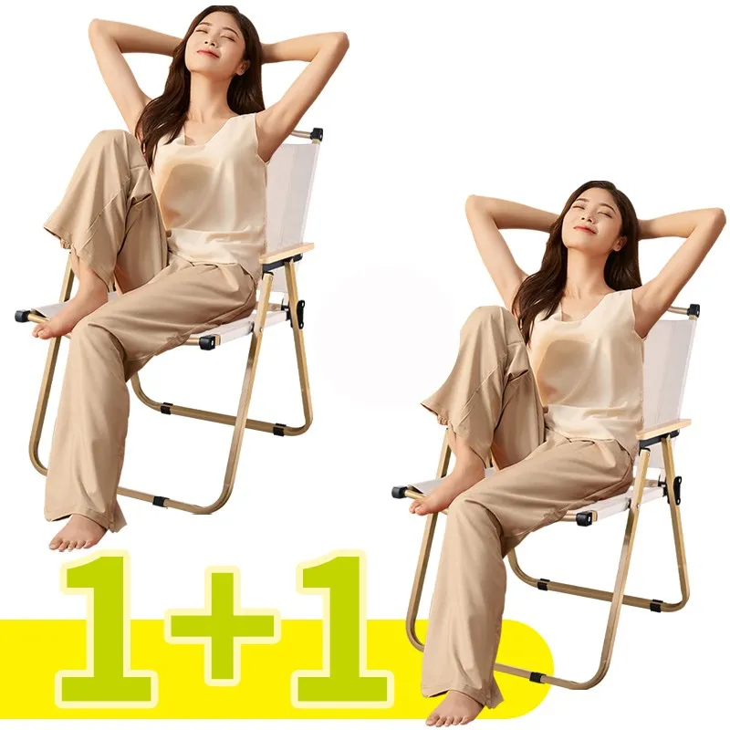 2PCS-카키 캠핑 의자 휴대용 야외 의자 알루미늄 합금 나뭇결 접는 의자 캠핑 장비 커밋 의자