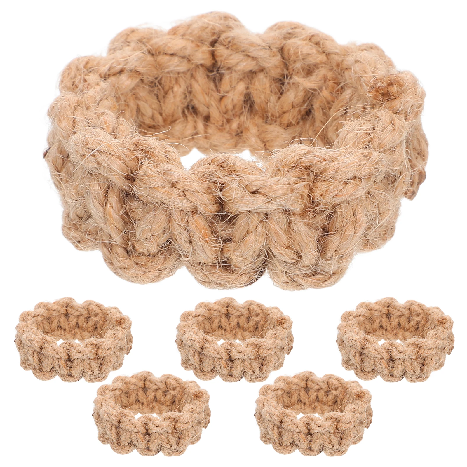 

6pcs Rings Handmade Jute Rope Braided Rustic Serviette Holders Farmhouse Style Wedding Party Dining Table Decoration Bohemian