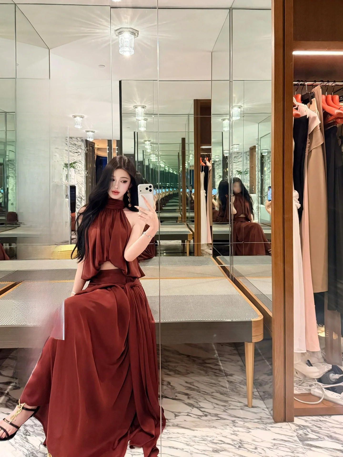 

High Waist Halter Neck Skirt Set for Women Black Label Short Hollow out Top with Sleeveless Vest Spring Fashion Outfit Set