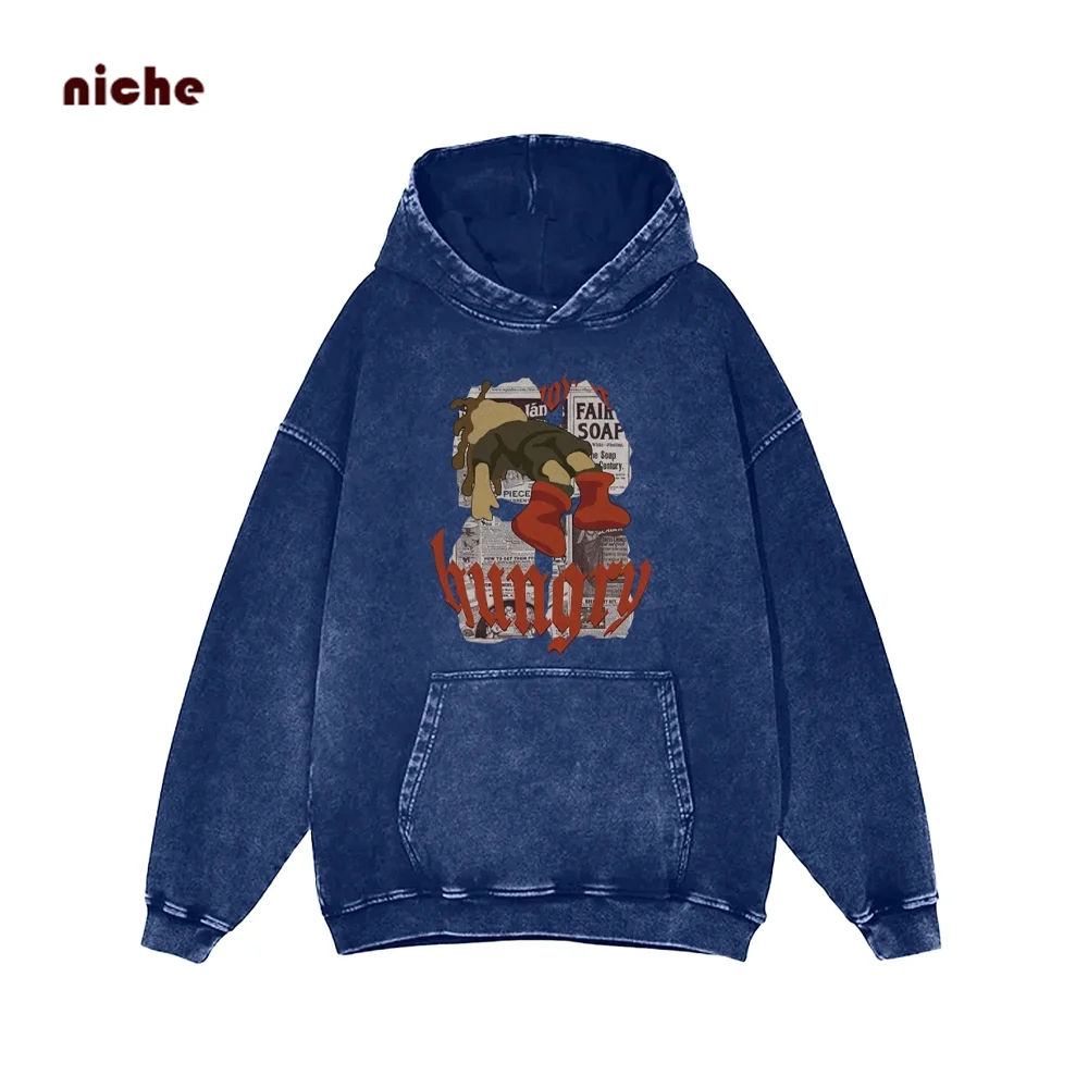 Contrast Color Cartoon Hooded Sweater Funny Boy Letter Print High Gram Weight Shoulder Loose New Trend Hoodie Sweatshirt