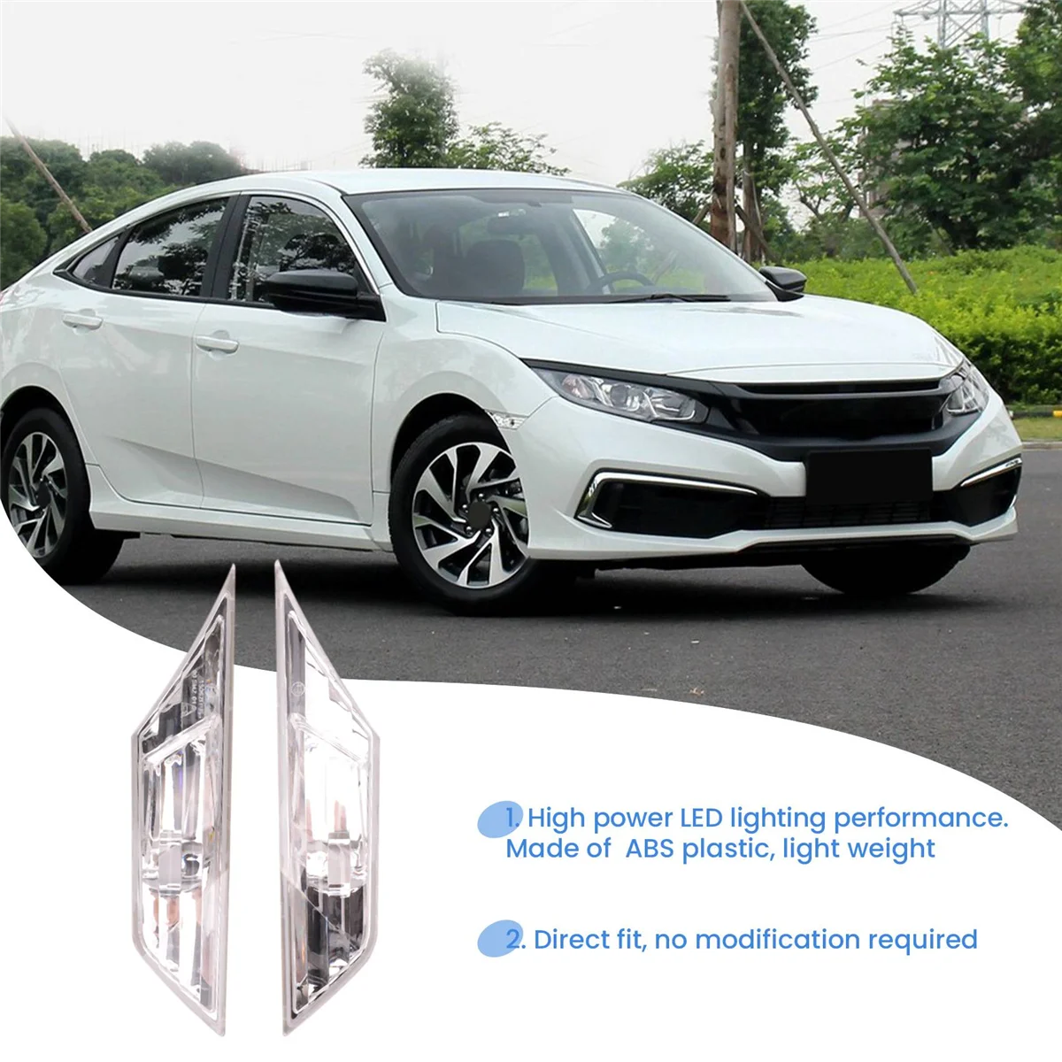 Car LED Side Marker Turn Signal Lamp with T10 Bulbs for Honda Civic 2016 2017 2018 2019