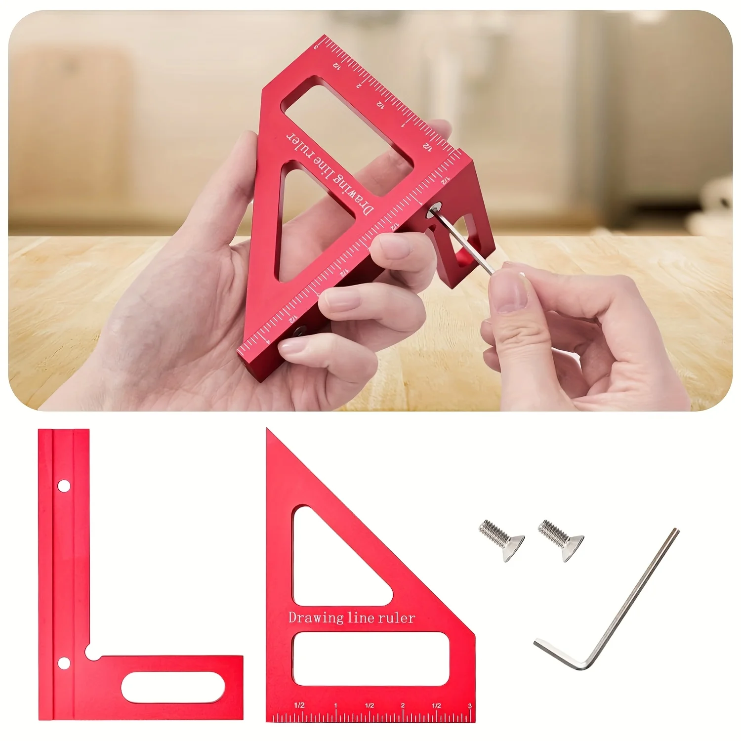

Carpenter Square- Woodworking Square Protractor Aluminum Miter Triangle Ruler 3D Multi Angle 45/90 Degree Layout Measuring Ruler