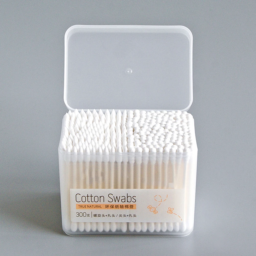 مجموعة عصا مسحات قطنية 300 قطعة صديقة للبيئة ذات طرف واحد مادة خشبية وقطنية عالية الامتصاص لجسم الوجه