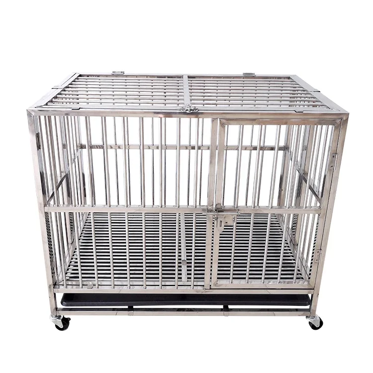 Outdoor Heavy High Strength Stainless Dog Cages With Wheels Foldable Strong Stainless Steel Large Dog Cage Metal Dog Kennel