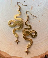 European And American Cross-border New Gold Plated Snake Earrings Shining Star Pendant Fashion Exquisite Earrings Jewelry Gift