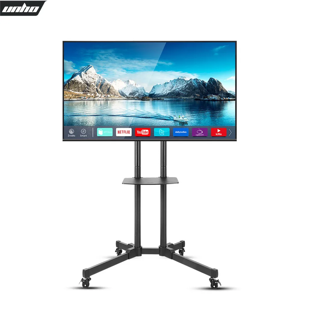 Mobile TV Cart Stand on Wheels for 32-70 Inch Flat LED LCD Screen Height Adjustable TV Mount Trolley with Two Shelves