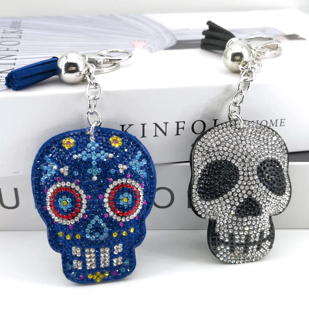 Death Skull Skeleton Tassel Key Ring Bag Accessories Crystal Rhinestone Alloy Keychain Punk Car Key Chain Jewelry Gifts