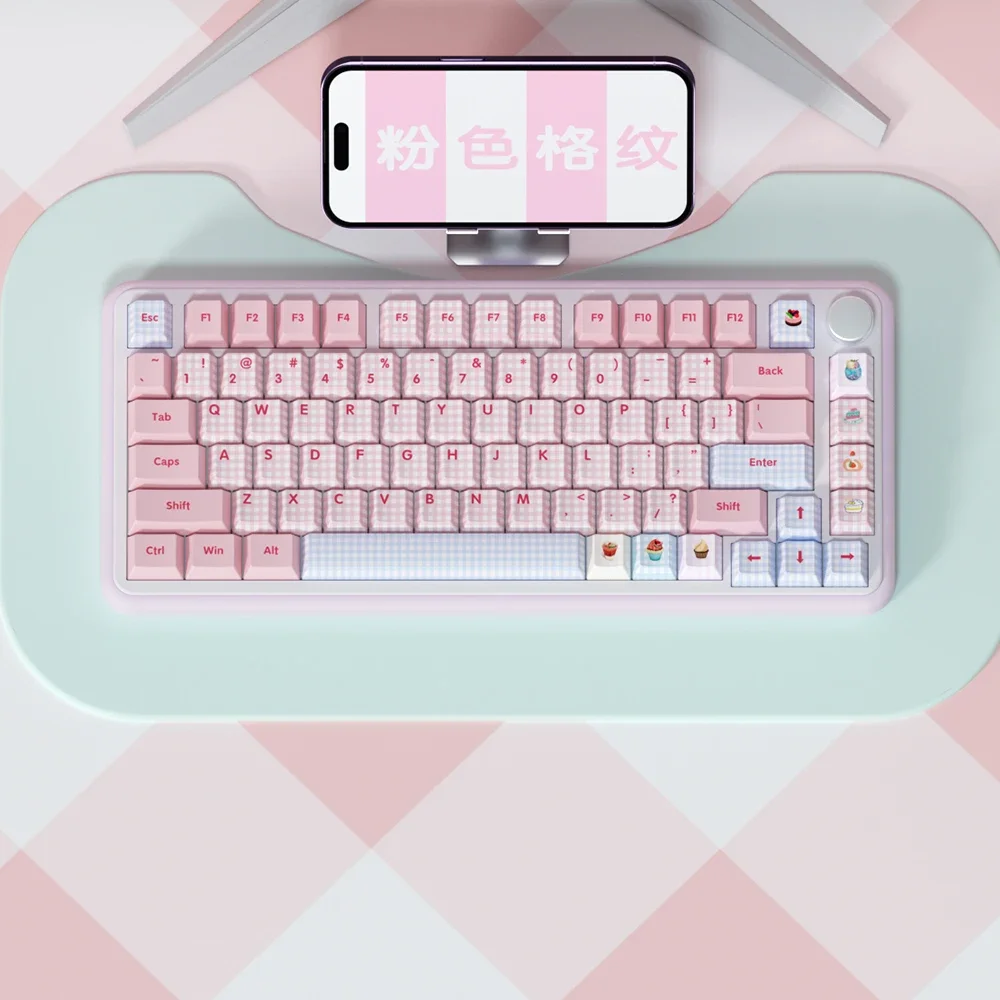 Pink Plaid Theme Keycaps Set PBT Sublimation Cherry Profile Key Caps for Mechanical Keyboard Accessories Keyboard Caps Japanese