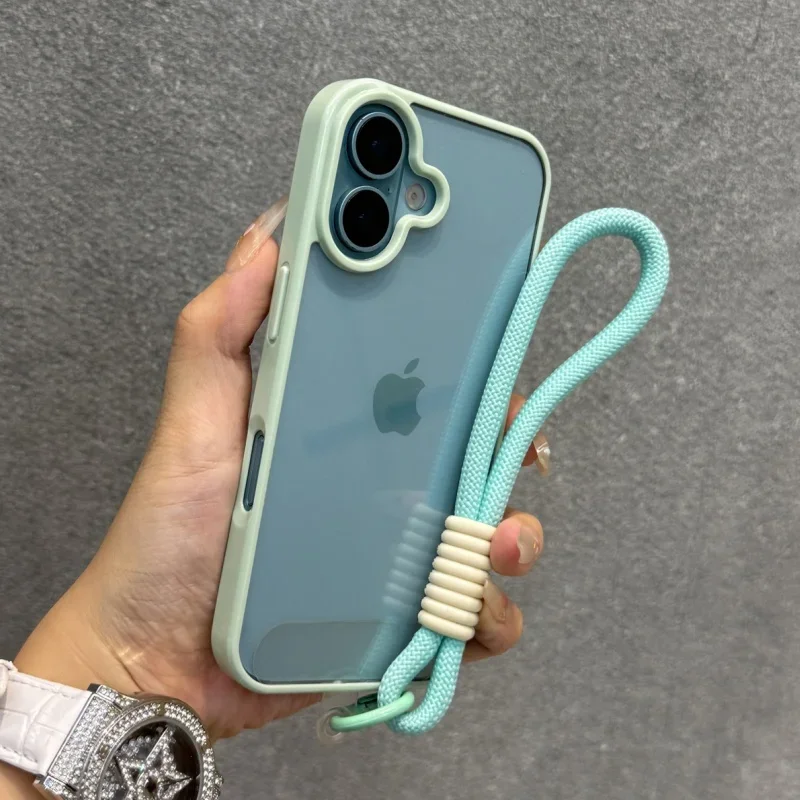Luxury Candy Color Bumper With Lanyard Phone Case For iPhone 17 16 15 14 13 12 11 Pro Max Plus Clear Acrylic Shockproof Cover - náhled 2