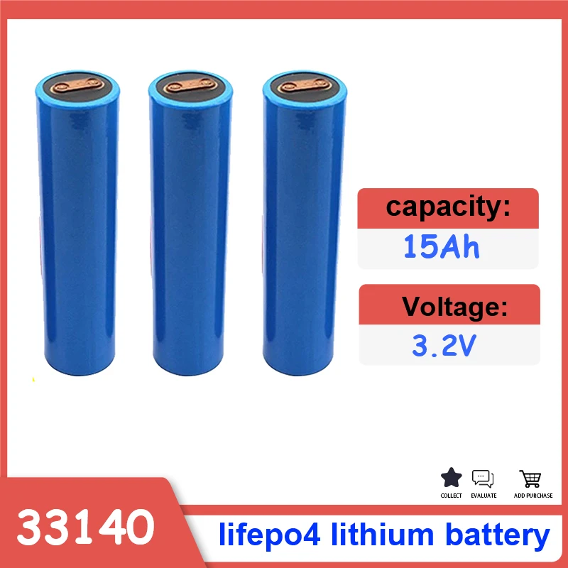 3.2V 33140 15Ah Lifepo4 Lithium Battery for Diy 12v 24V 36V 48V 20AH 30AH Ebike Electric Bicycle RV RV Scooter Electric Scooter