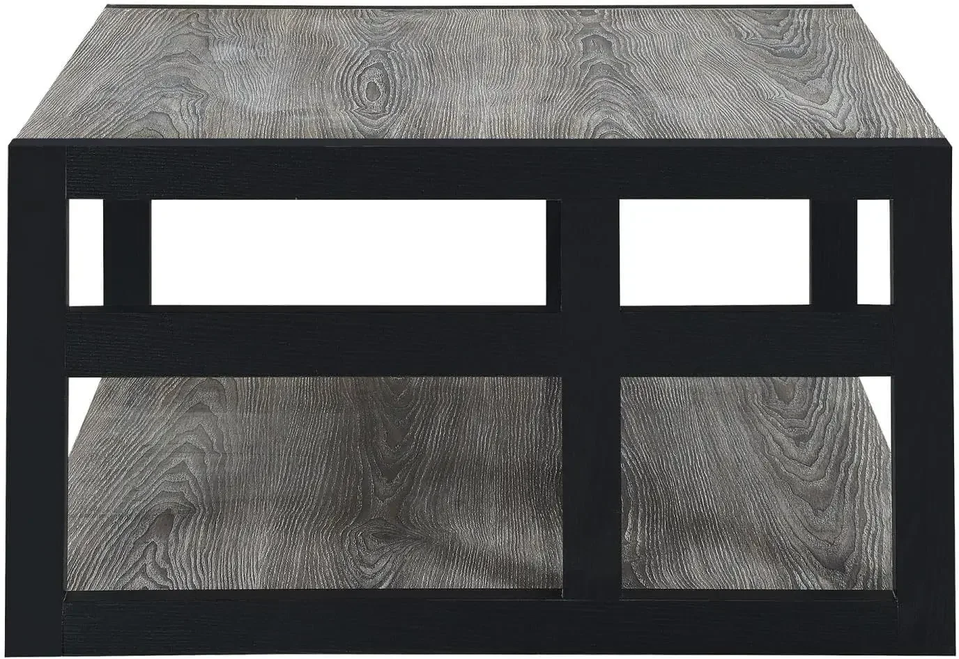 Monterey Square Coffee Table with Shelf, Weathered Gray/Black