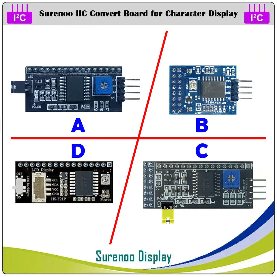 Surenoo-Carte de conversion série IIC I2C TWI, pour écran LCD Rick pour Ardu37, 0802 1601 1602 2002 4002 1604