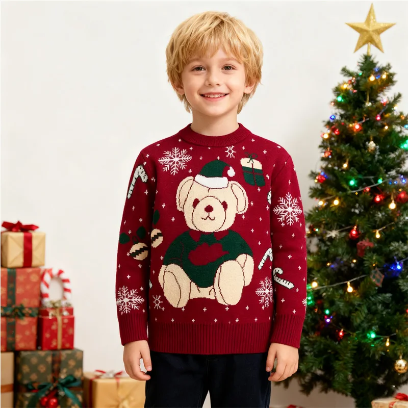 

Детские рождественские свитера с мультяшным медведем, рождественский свитер для маленьких девочек и мальчиков, осенне-зимние рождественские теплые пуловеры, одежда