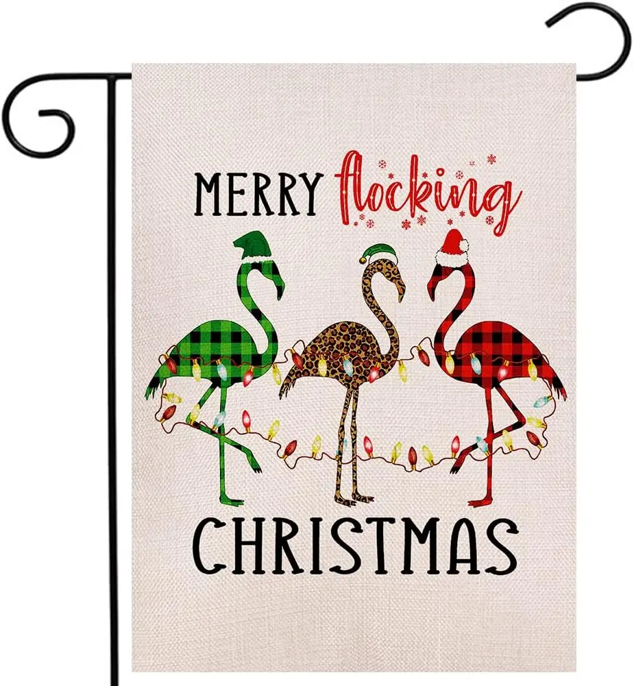 Merry Christmas Flamingos Garden Flag Vertical Double Sized, Xmas Winter Holiday Yard Outdoor Decoration 12.5 x 18 Inch FFL IIC