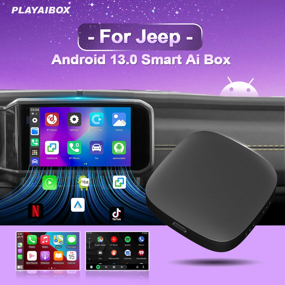 

Android 13 Carplay Box беспроводной Carplay Android Auto для Youtube Netflix для Jeep Compass Renegade Cherokee Gladiator Wagoneer