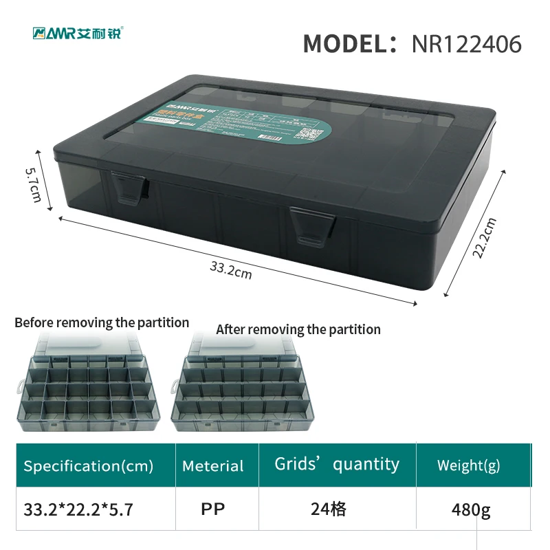 Hardware Box with Dividers 24 Compartments Small Parts Organizer with Moveable Grids Plastic Screw Box Store Nuts, Bolts, Screws