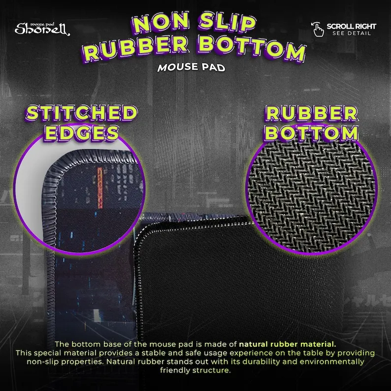 لوحة ماوس Cyberpunk City - مشهد مسطح نيون مستقبلي مع آرتشر آند كات في طوكيو الخيال العلمي - هدية حصيرة مكتب الألعاب #5