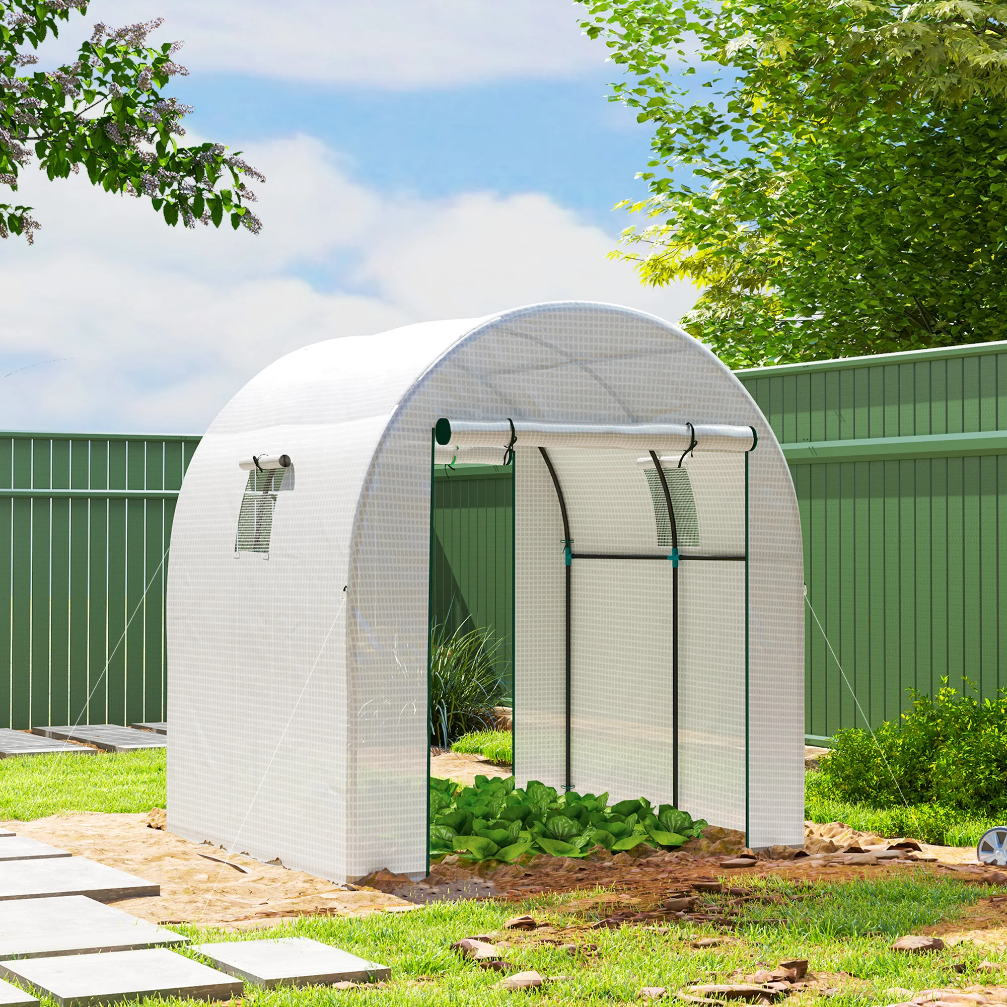 Outsunny 1.8 x 1.8 x 2m Polytunnel Greenhouse with Doors and Mesh Windows