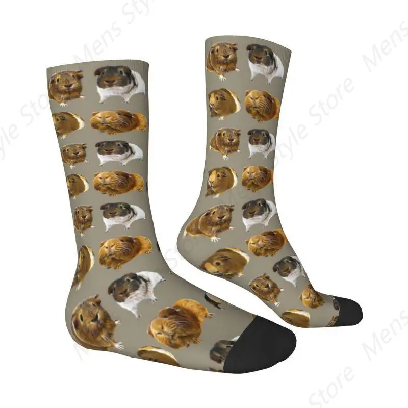 Fun Mens Grey Guinea Pig Variety Dress Socks Unisex Comfortable Warm 3D Printed Animal Crew Socks