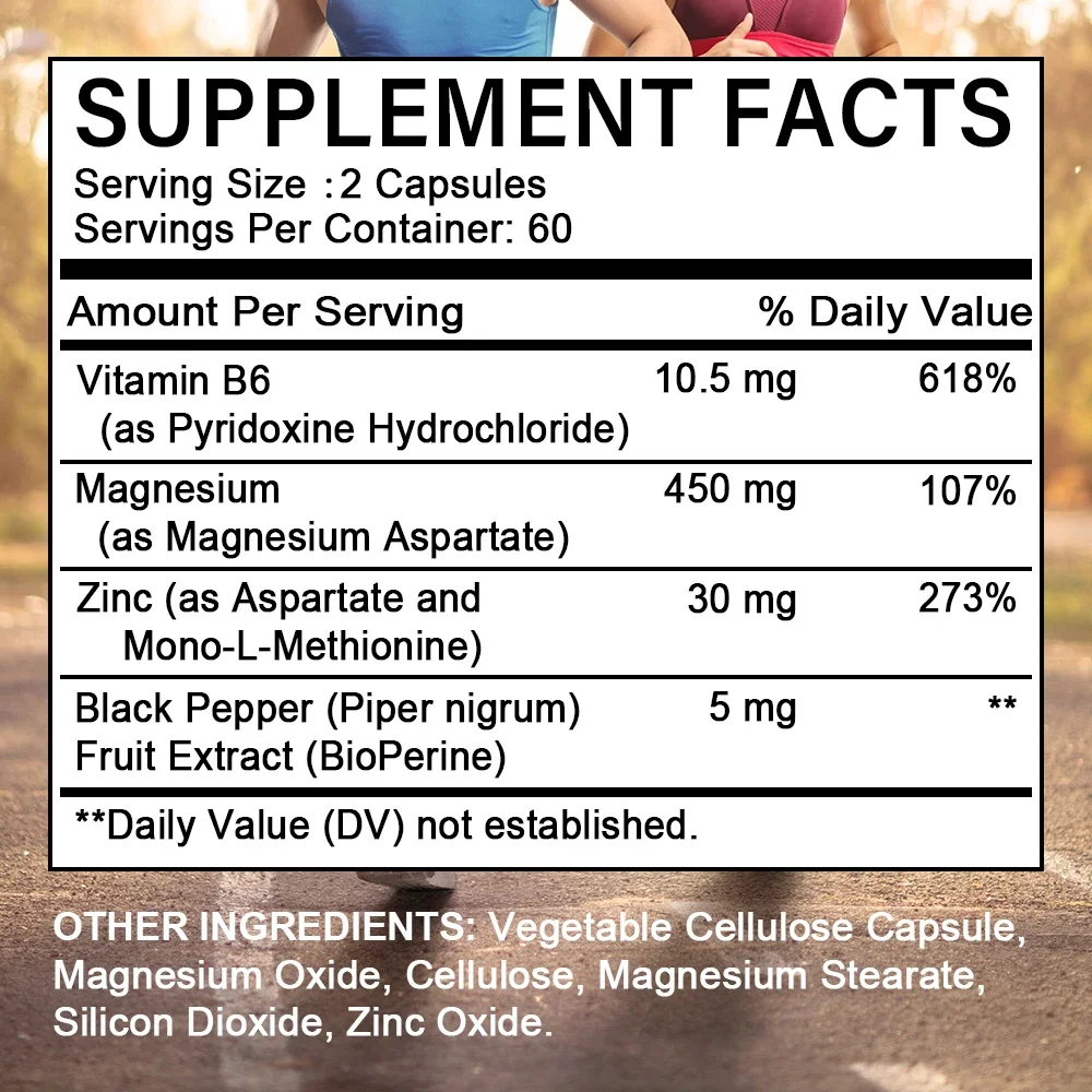 Capsule di zinco magnesio-integratore di miscela di vitamine/minerali-vitamina B6, ossa, muscoli, cognizione e Immune, senza glutine, Non ogm