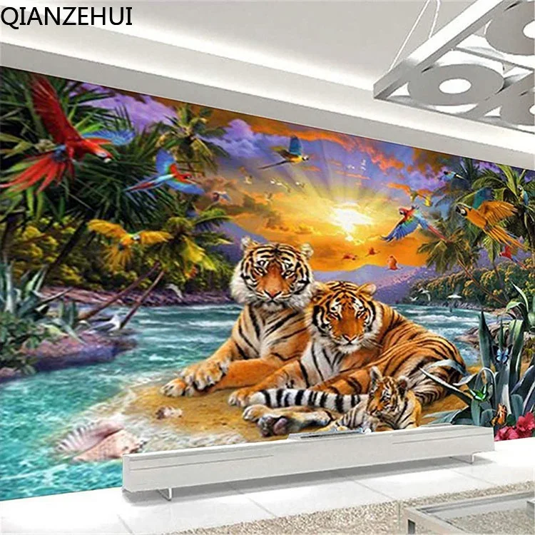 

DIY full Diamond Embroidery,Round Diamond Big and Small Tiger Living room decoration rhinestone beads Diamond painting