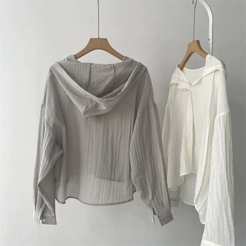 Coreano Sle Lazy Light Long Sve protección solar para mujer irt verano suelto Casual con capucha protector solar abrigo prendas de vestir exteriores