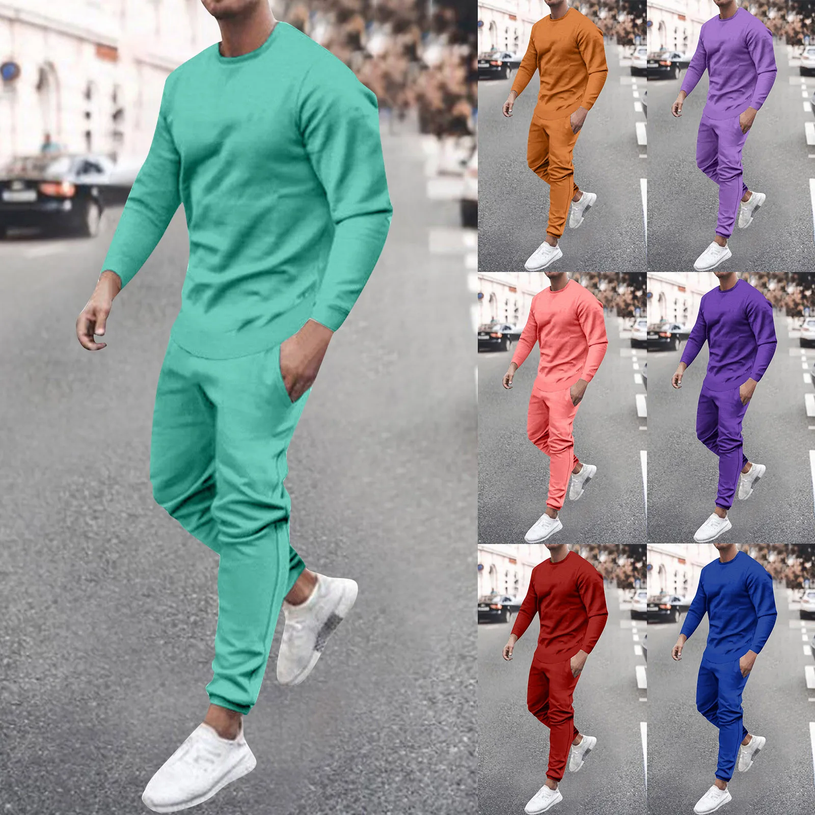 2 Pcs/set Men Top Pants Set Drawstring Elastic Waist Long Sleeve Slim Sweatshirt Trousers Set Men Fall Spring Tracksuit