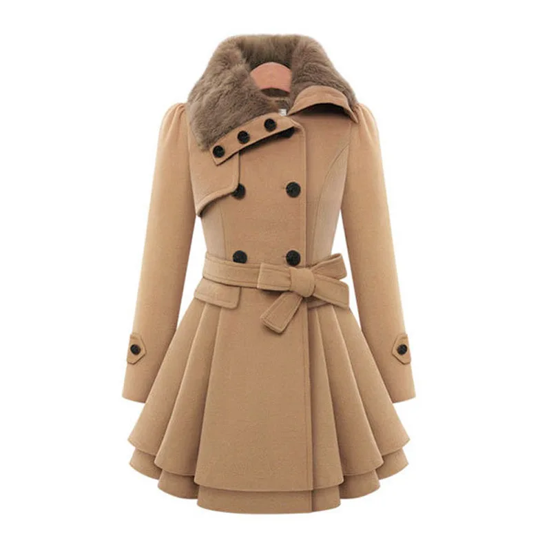 

European and American Women's Long Wool Jacket Double-breasted Tweed Coat Trench Coat Women