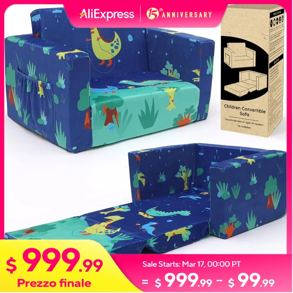 Sofa anak-anak, Sofa anak-anak: tempat tidur Sofa balita lipat untuk anak laki-laki anak perempuan Flip Out Convertible kursi dinosaurus