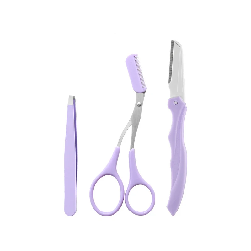 Karsyngirl 3Pcs Edelstahl Augenbraue Trimmer Falten Augenbraue Trimmen Anzug Augenbraue Clipper Kamm Pinzette Make-Up-Tools