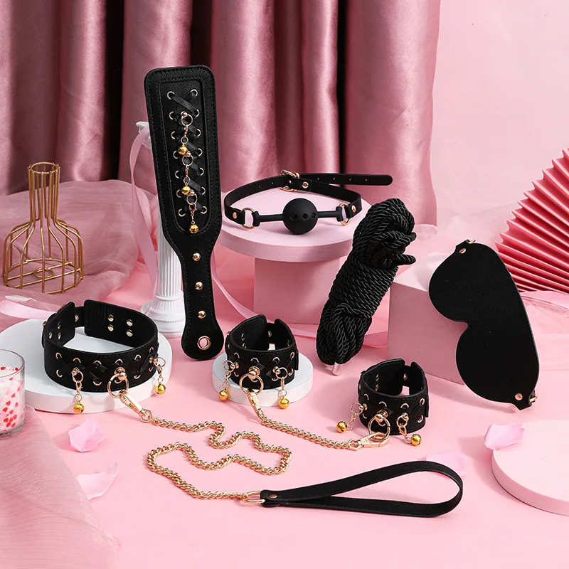 6pcs/Set SM Fetish BDSM Bondage Erotic Restraint Set Sex Toy For Women Handcuffs Collar Gag Eye Mask Hand Slap Couples Sex Tools view 4
