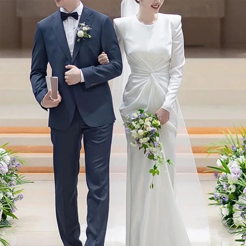 

Winter 2024 Ele Simple Bridal Gown Long Sve Slim Fit Satin Evening Dr for Bride High End Door out Wedding Dr