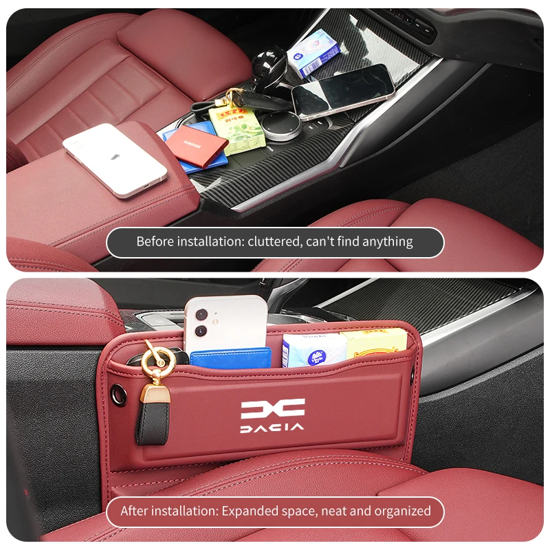 Car Interior Seat Gap Organizer Box Leather Storage Bag For Dacia Logan Mcv 2 Duster Sandero Lodgy Dokker Stepway Solenza