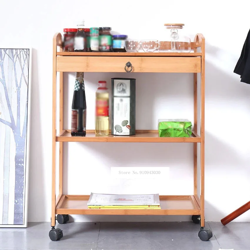 Nuovo carrello da pranzo mobile in bambù Carrello da pranzo per tè a 3/4 strati Piccolo armadietto laterale per soggiorno Carrello per salone di bellezza Scaffale da cucina