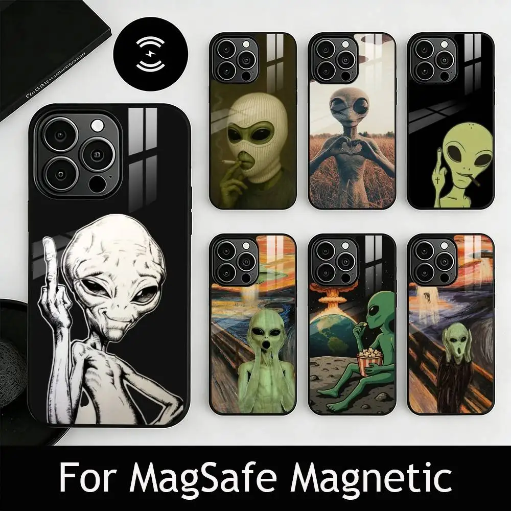 

F-Funny A-Alien Phone Case For iPhone17,16,15,14,13,12,11 Plus,Pro Magnetic For Magsafe Wireless Charging