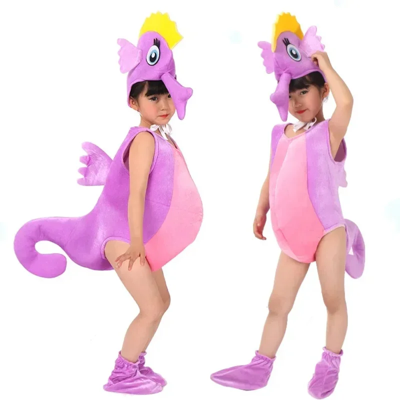 Children Kid Blue Orange Purple Hippocampus Seahorse Sea Horse Cosplay Costume for Halloween Party Animal Jumpsuits Clothes