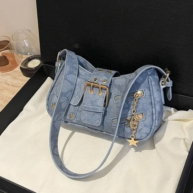 

New 873 Locomotive Zipper Shoulder Crossbody Bag Locomotive Bag Women's Bag Underarm Bag Simple and Stylish Handbag