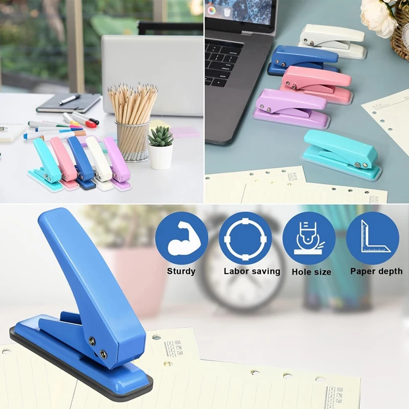 10 Pcs Single Hole Punch With Lock 1 Hole Paper Hole Punch 20 Sheet Capacity Handheld Paper Puncher With Anti Skid Base, Durable