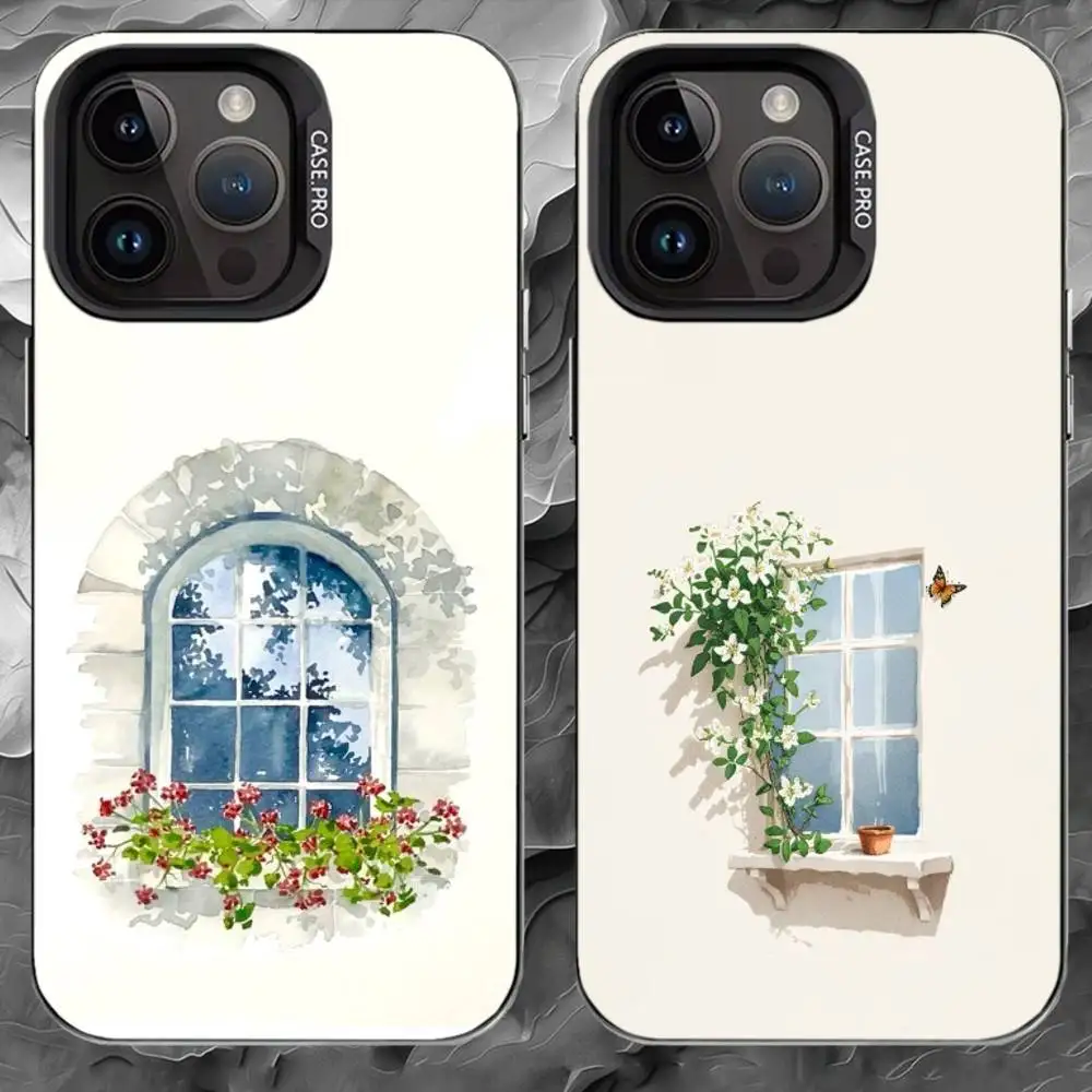 

W-Watercolor flowers by the window Phone Case For iPhone 17 16 15 14 13 12 11 Pro Max Plus Silver Matte Black Cover