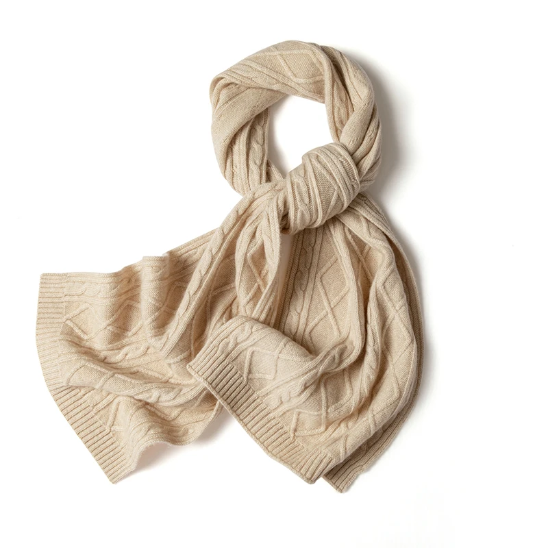 100% Australian pure cashmere women's scarf, warm, knitted, versatile, patterned, soft, 2024 autumn and winter new style