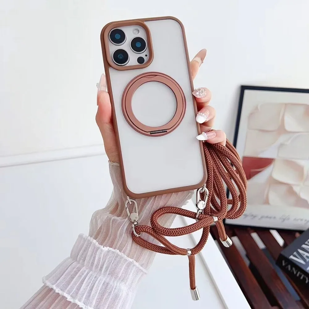 

Прозрачный Магнитный чехол для телефона с ремешком через плечо для IPhone 16 Pro Max Plus 15 14 13, чехол с невидимым кронштейном Magsafe